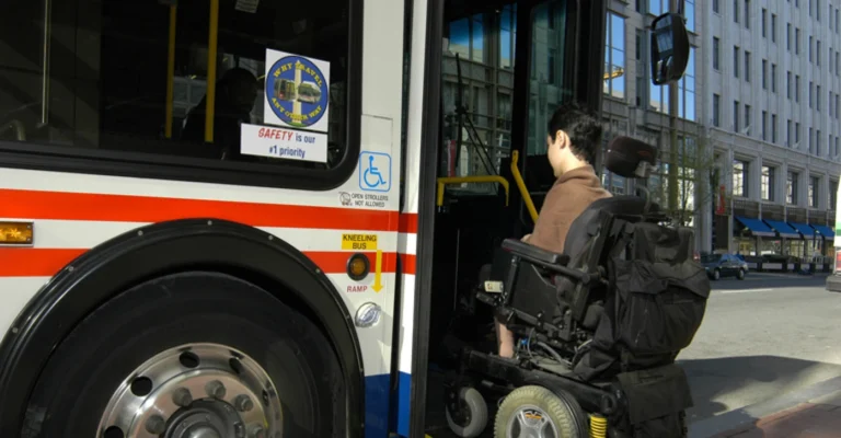 A person catching a bus
